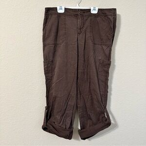 Faded Glory Cargo Pants Brown Roll Up Capris Pockets Button Details Trendy